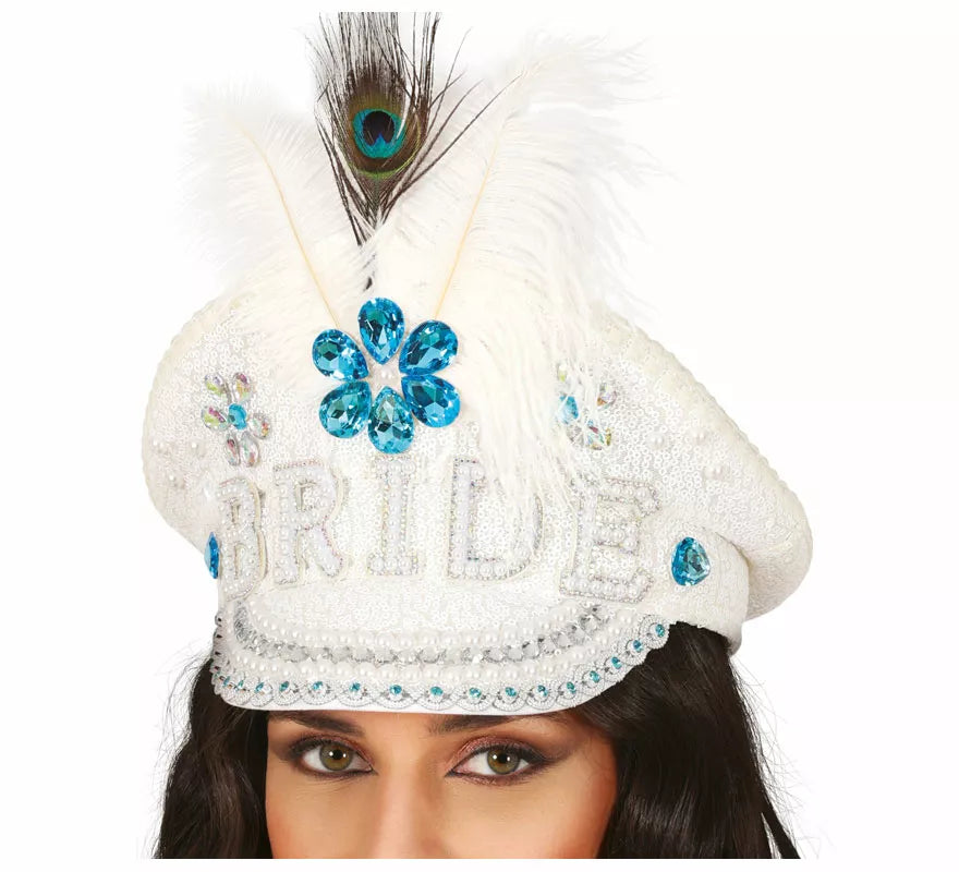 Translation missing: en.Gorra de Policía Bride con plumas y pedrería adulto