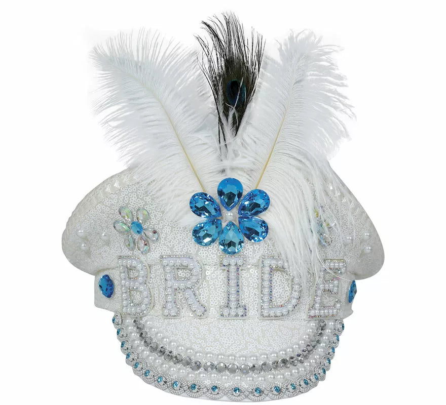 Translation missing: en.Gorra de Policía Bride con plumas y pedrería adulto