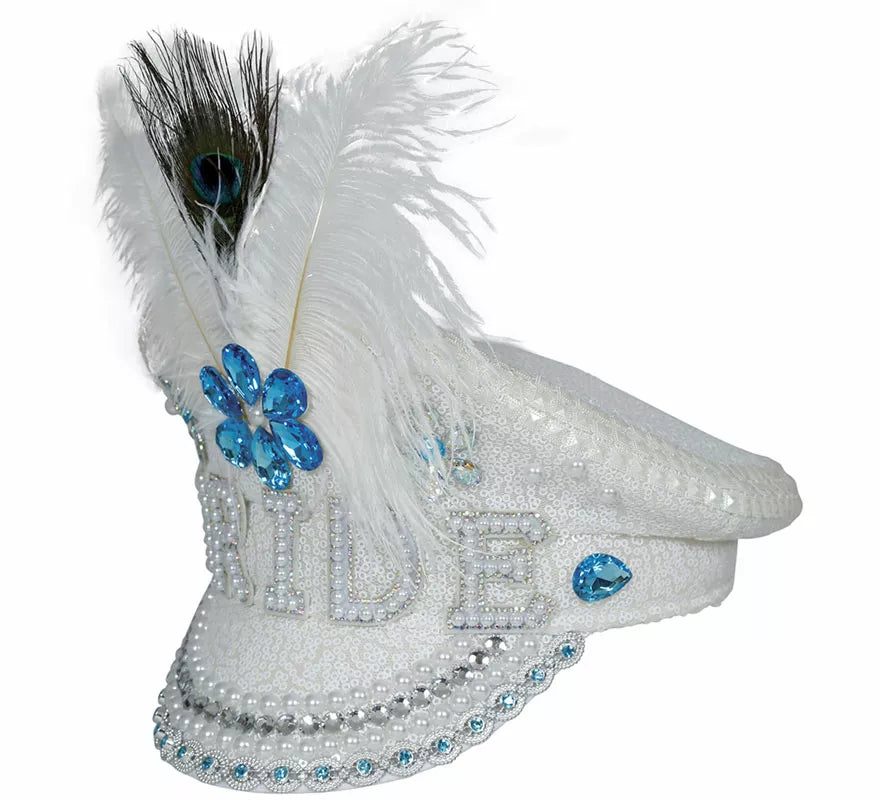 Gorra de Policía Bride con plumas y pedrería adulto