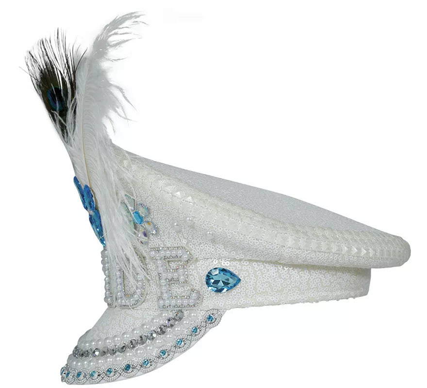 Gorra de Policía Bride con plumas y pedrería adulto