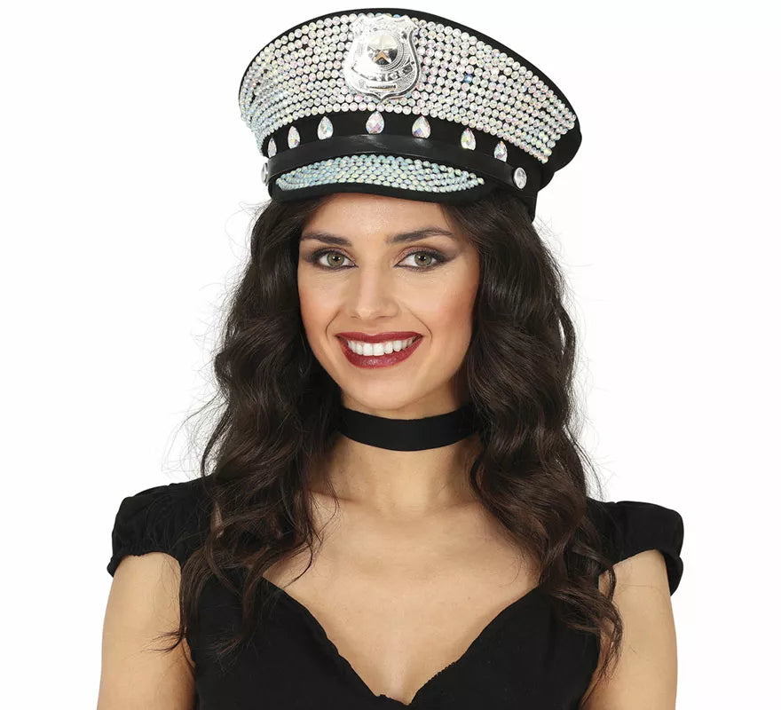 Gorra de Policía con brillantes adulto