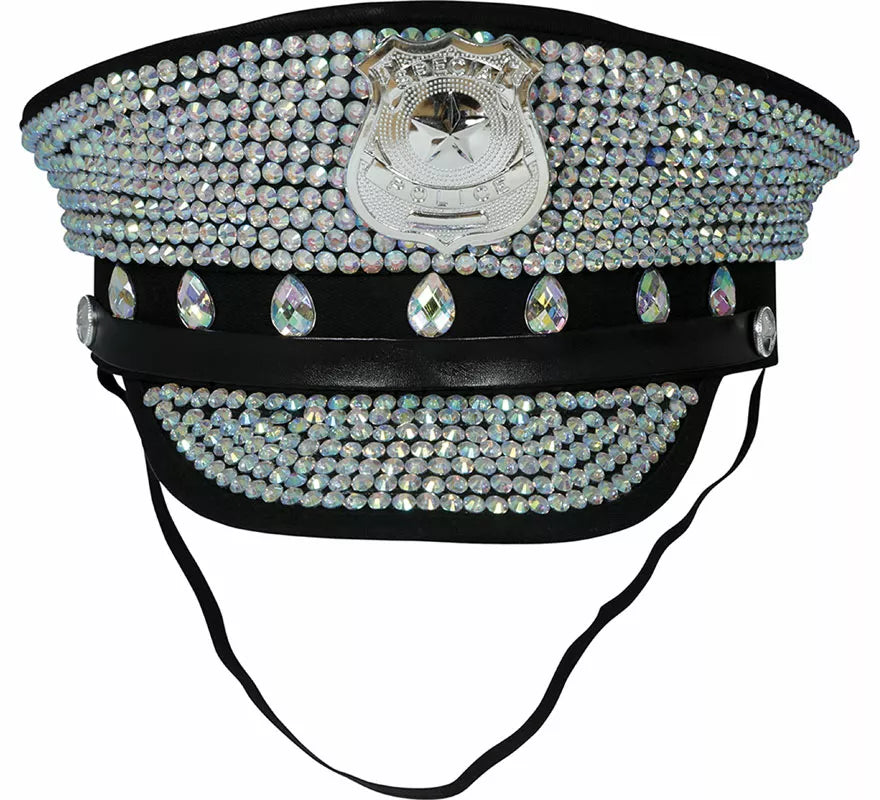 Gorra de Policía con brillantes adulto