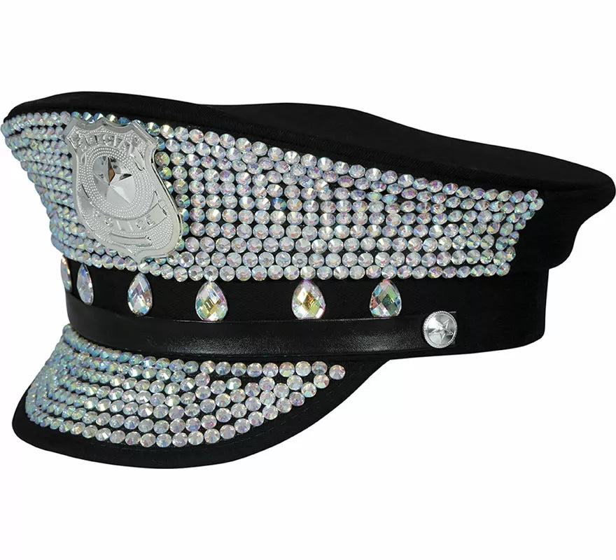 Gorra de Policía con brillantes adulto