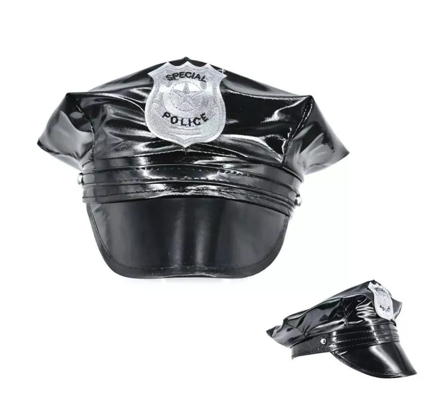 Translation missing: en.Gorra de Policía de vinilo con placa plateada