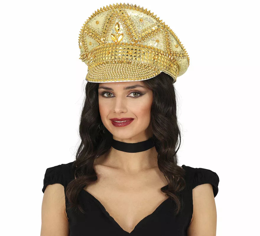 Translation missing: en.Gorra de Policía dorado con pedrería adulto