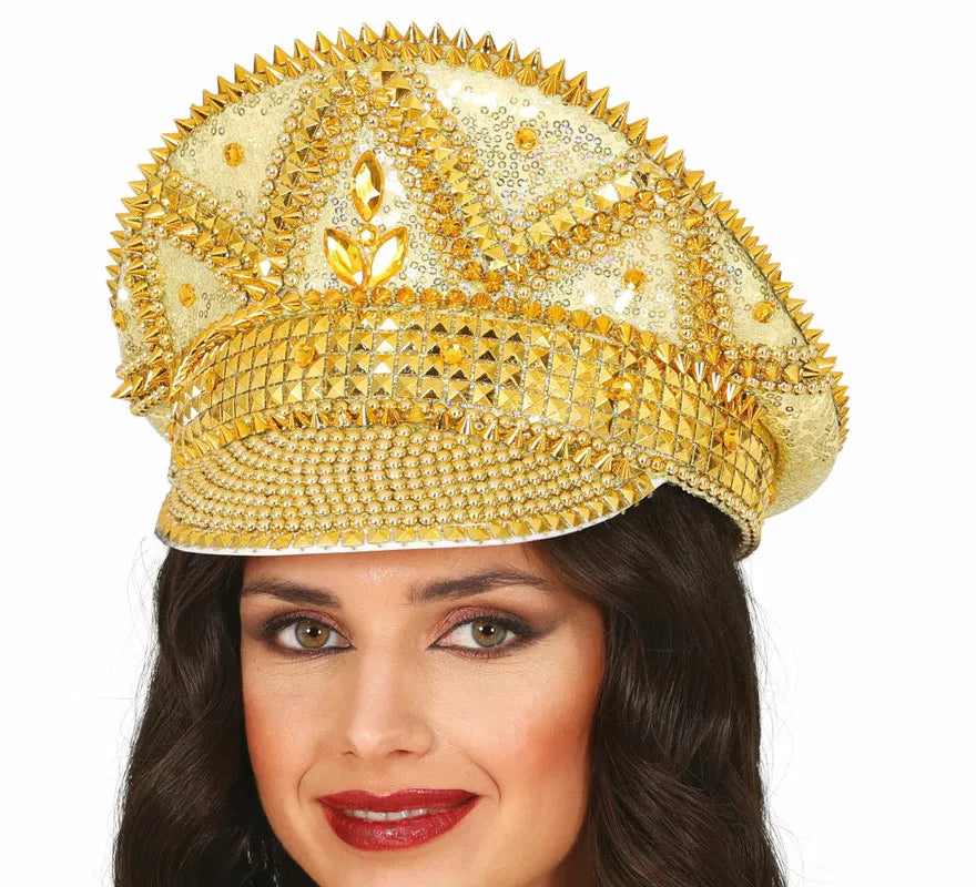 Gorra de Policía dorado con pedrería adulto