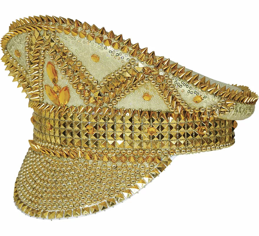 Gorra de Policía dorado con pedrería adulto