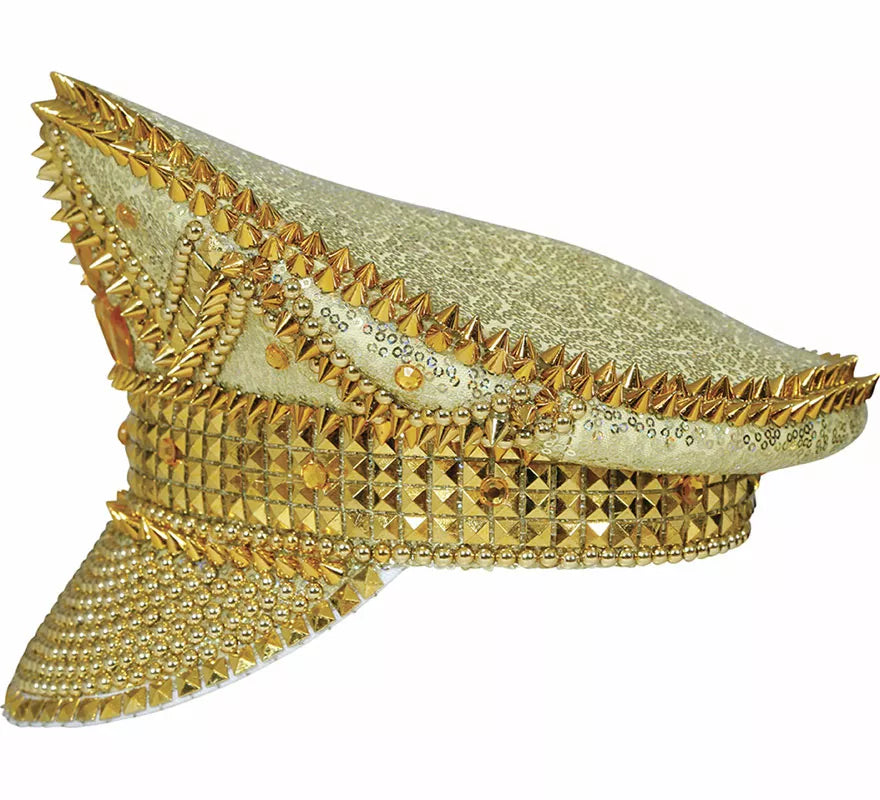 Gorra de Policía dorado con pedrería adulto
