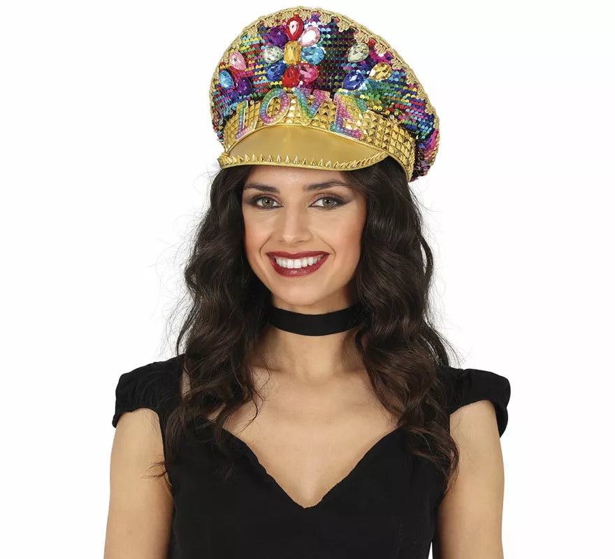 Translation missing: en.Gorra de Policía dorado Love con pedrería adulto