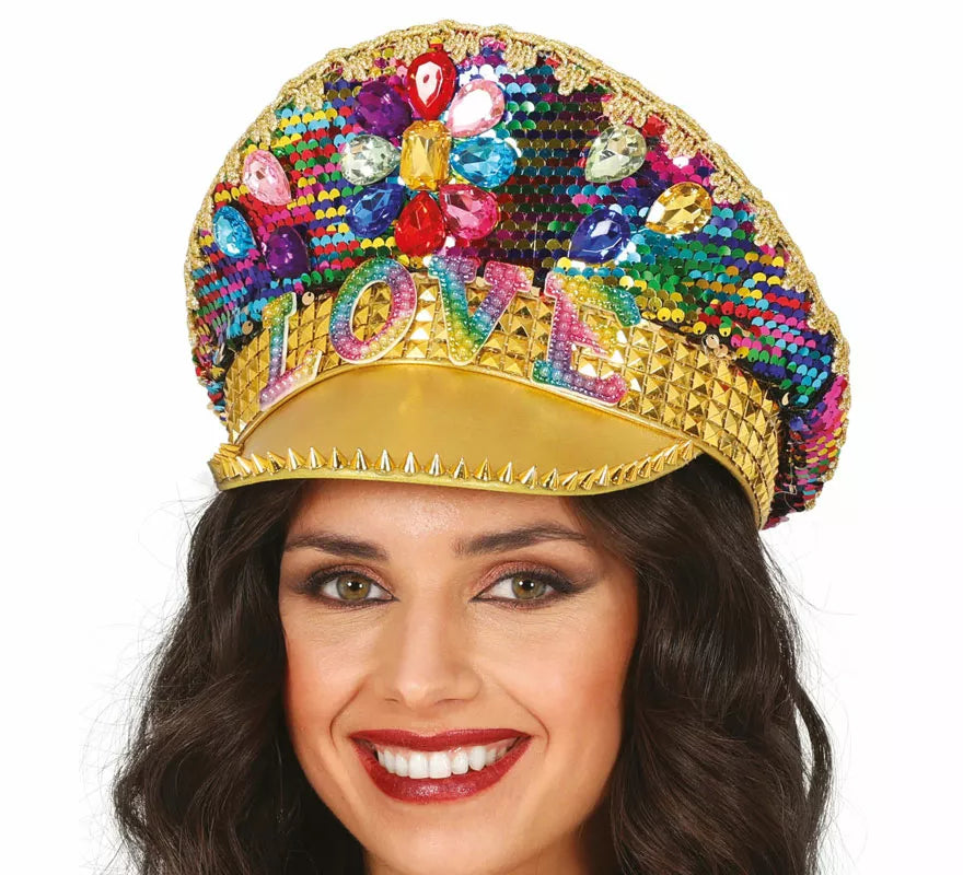 Translation missing: en.Gorra de Policía dorado Love con pedrería adulto