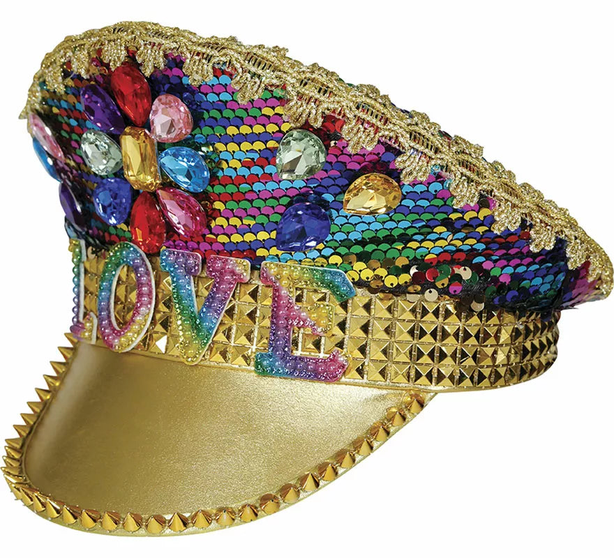 Translation missing: en.Gorra de Policía dorado Love con pedrería adulto