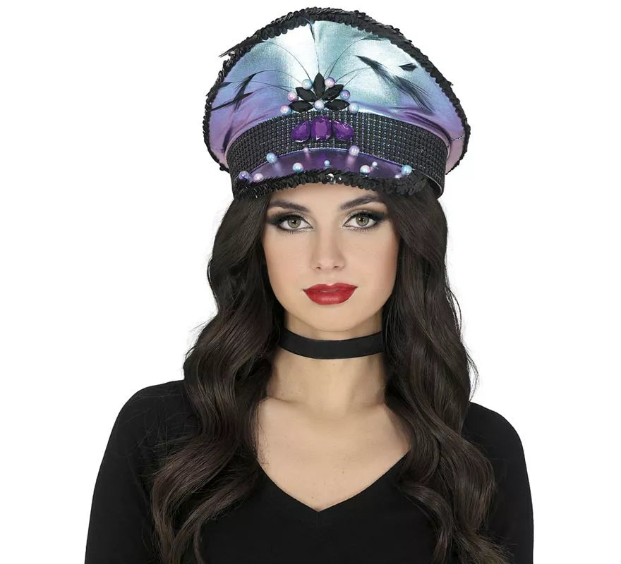 Translation missing: en.Gorra de Policía morada con Plumas adultos