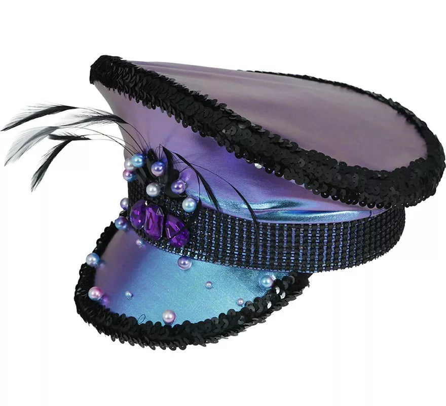 Gorra de Policía morada con Plumas adultos
