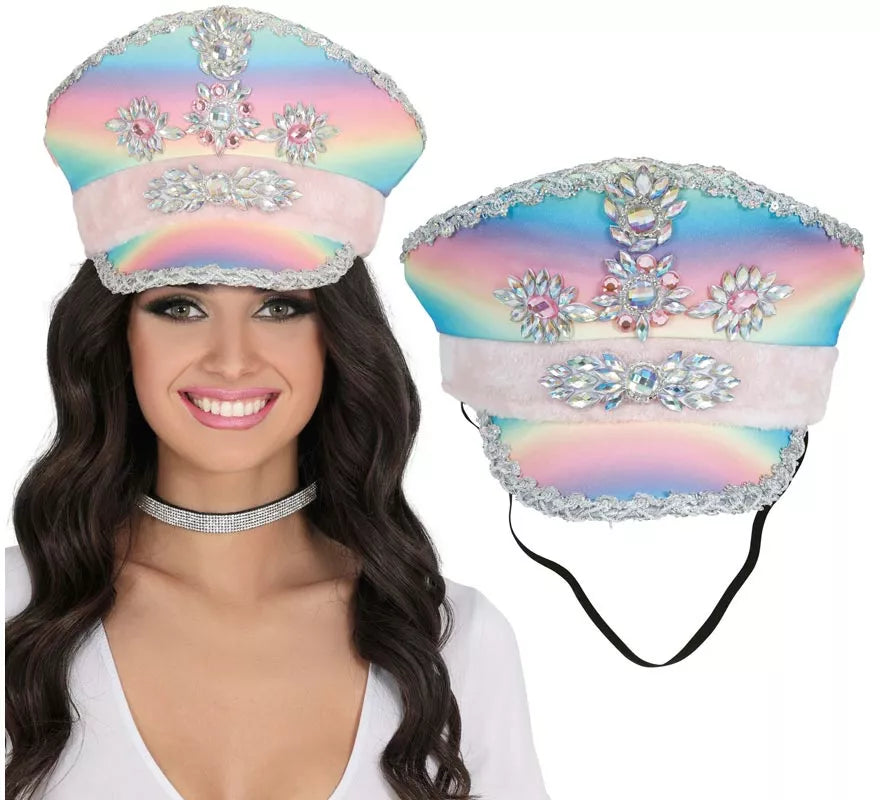 Translation missing: en.Gorra de Policía multicolor con Cinta rosa adultos