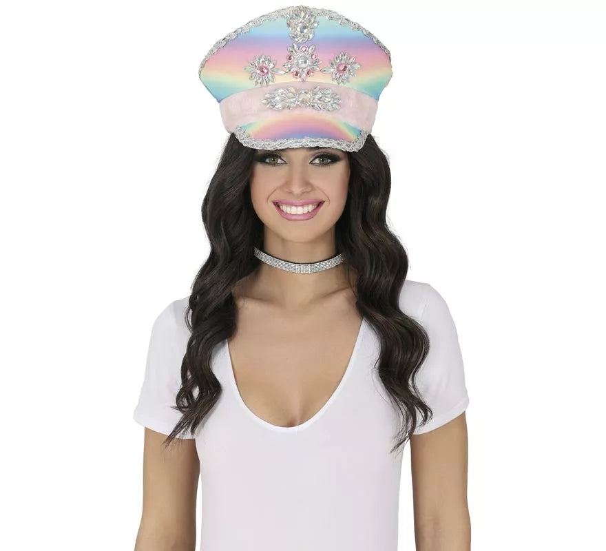 Translation missing: en.Gorra de Policía multicolor con Cinta rosa adultos