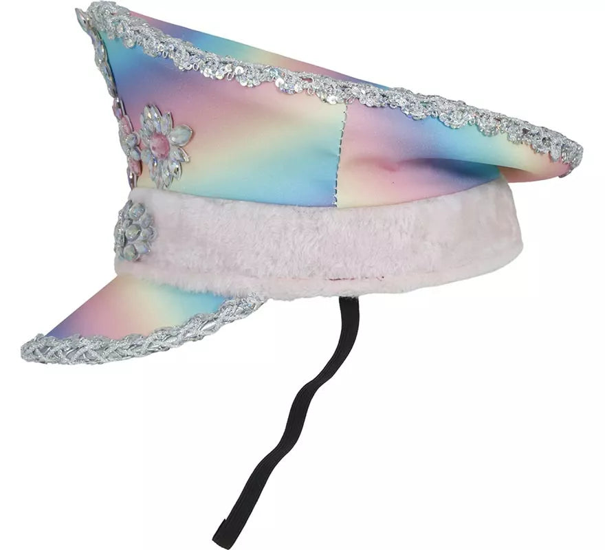 Gorra de Policía multicolor con Cinta rosa adultos