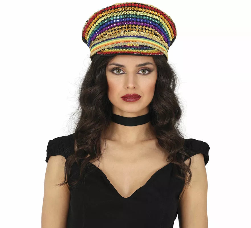 Translation missing: en.Gorra de Policía multicolor con pedrería adulto