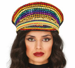 Multicolored police cap with rhinestones for adults