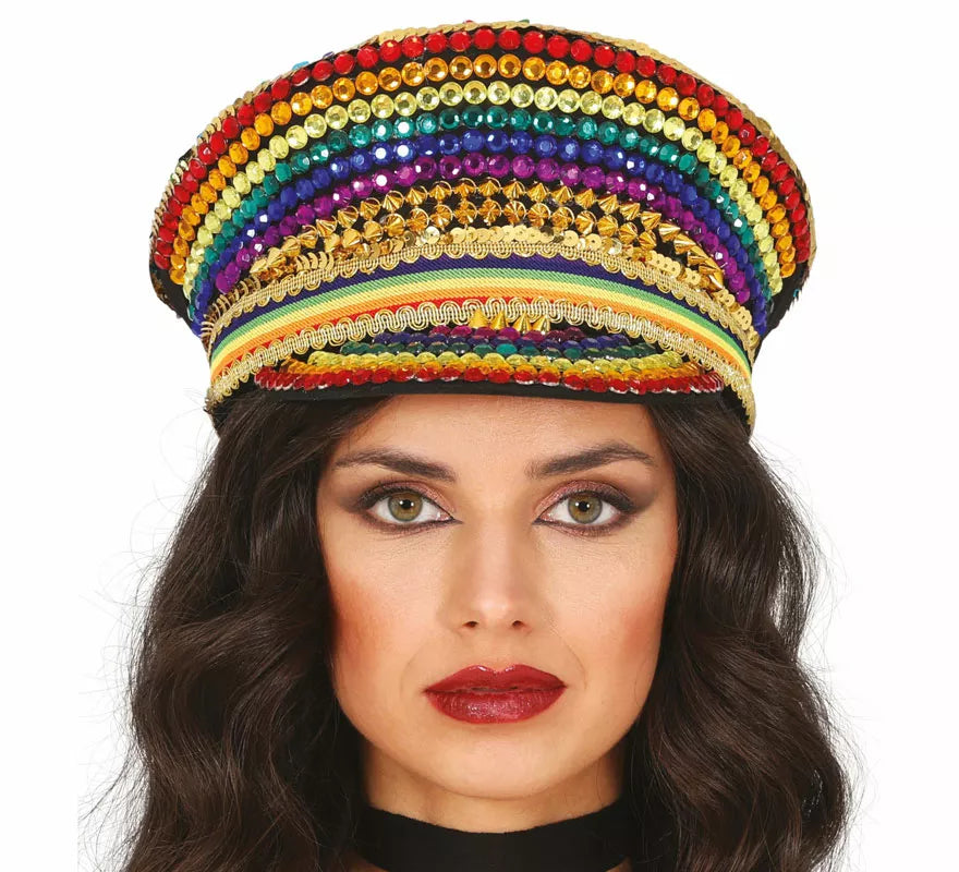 Translation missing: en.Gorra de Policía multicolor con pedrería adulto