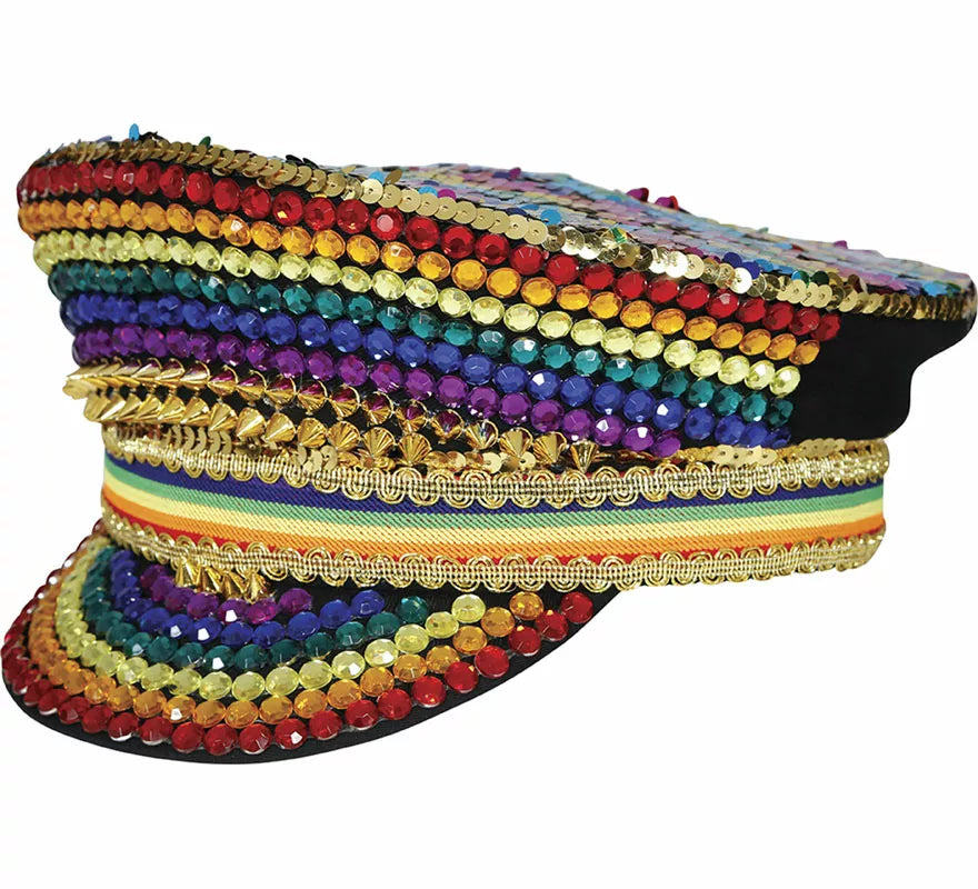 Gorra de Policía multicolor con pedrería adulto