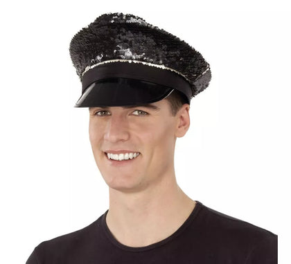 Gorra de Policía negra con lentejuelas