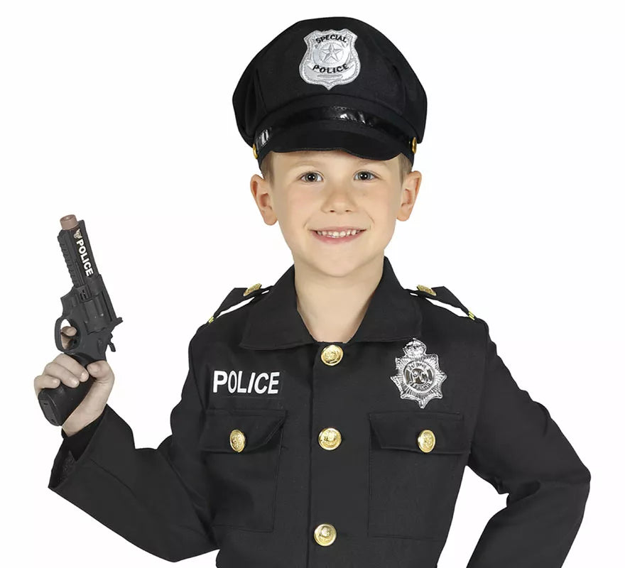 Translation missing: en.Gorra de Policía negro de tela infantil