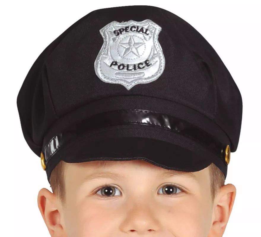 Translation missing: en.Gorra de Policía negro de tela infantil