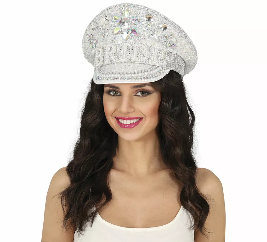 Translation missing: en.Gorra de Policía plateado Bride con pedrería adulto