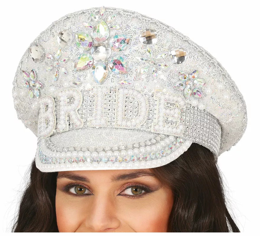 Translation missing: en.Gorra de Policía plateado Bride con pedrería adulto