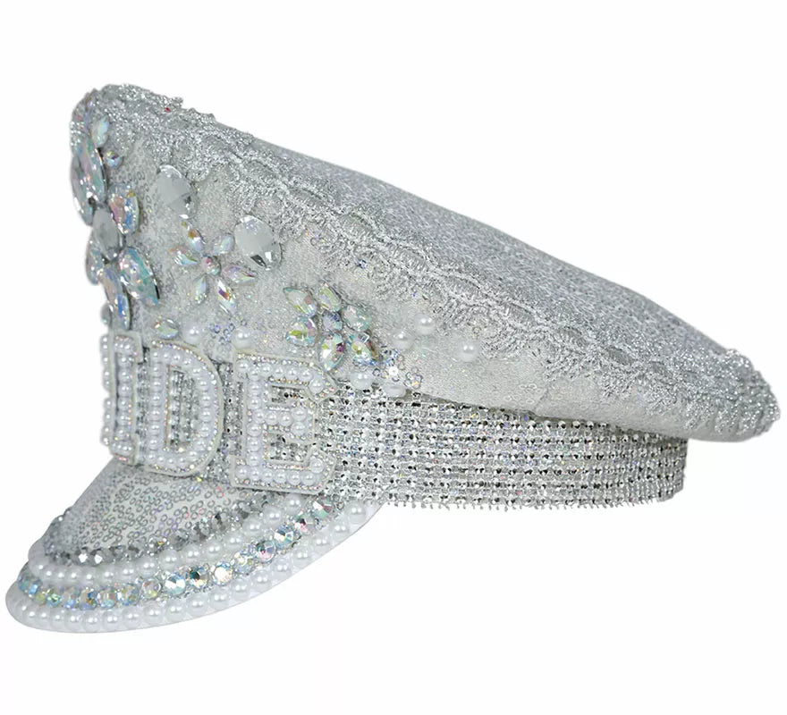 Translation missing: en.Gorra de Policía plateado Bride con pedrería adulto