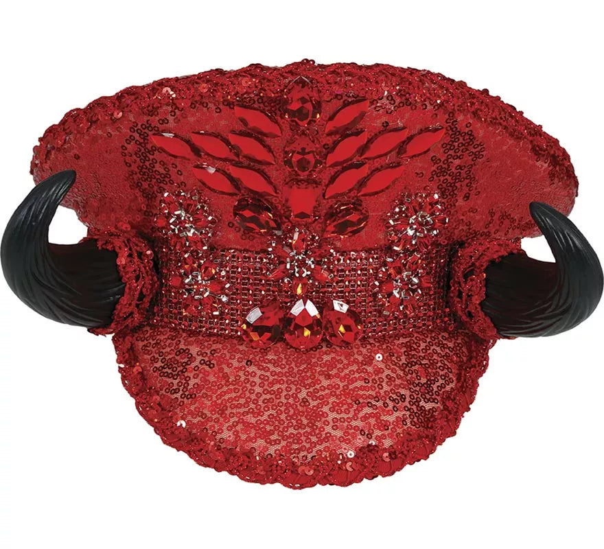 Gorra de Policía roja con Cuernos adultos