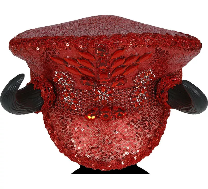 Gorra de Policía roja con Cuernos adultos