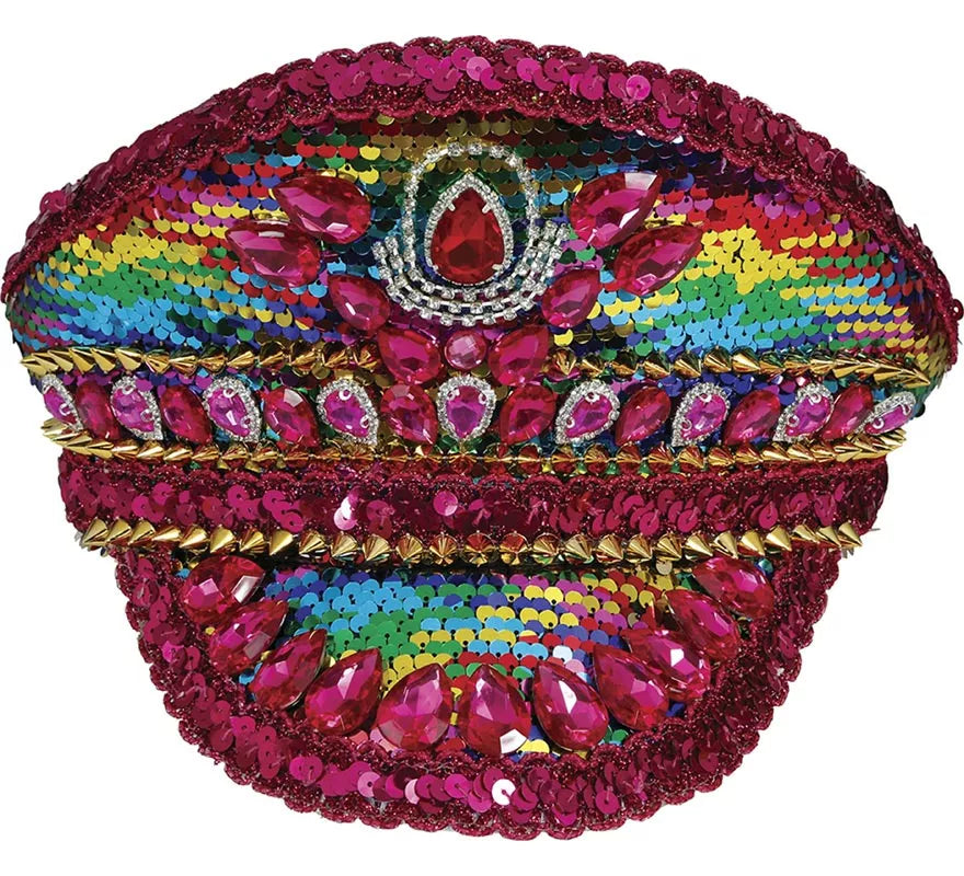 Gorra de Policía rosa con Pedrería multicolor adultos