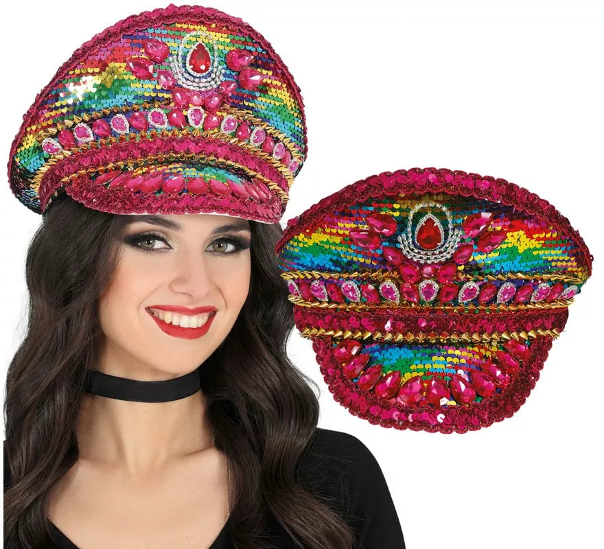 Translation missing: en.Gorra de Policía rosa con Pedrería multicolor adultos