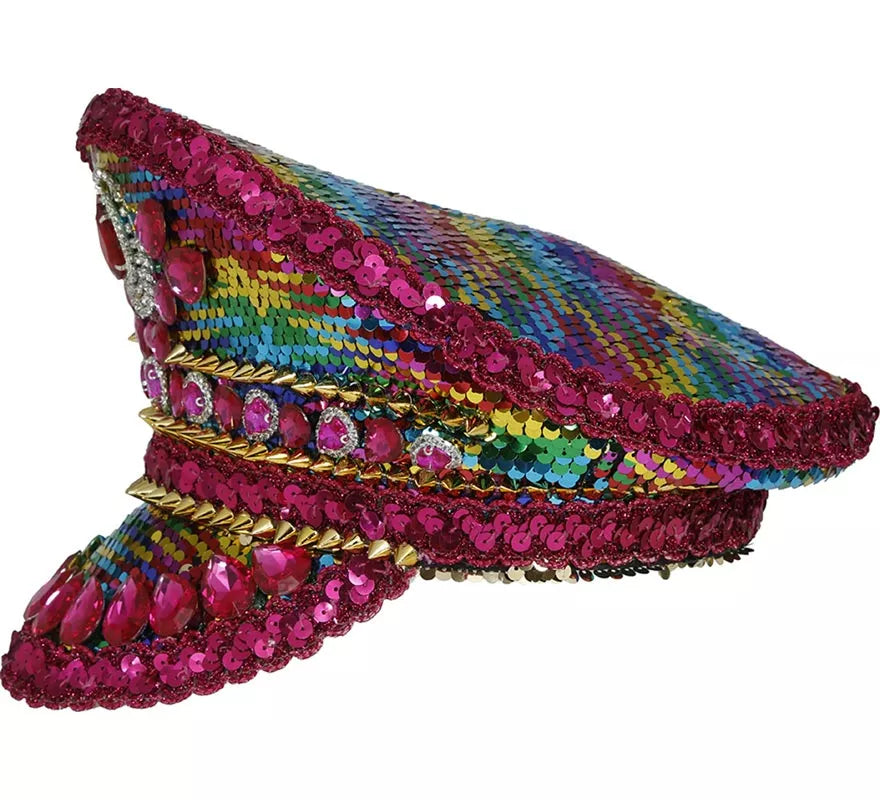 Gorra de Policía rosa con Pedrería multicolor adultos