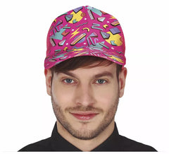 Fuchsia cap with 80s print