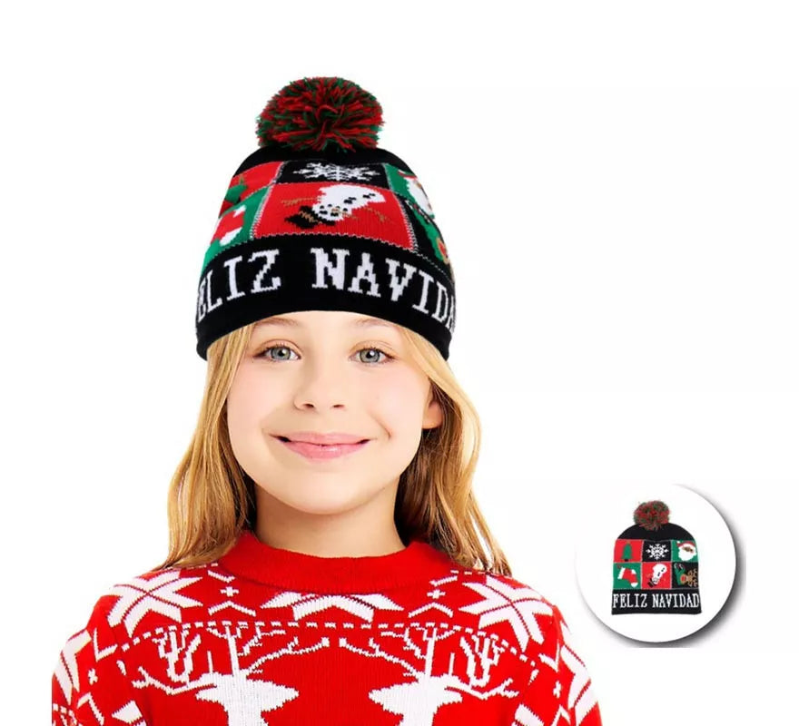Gorro de Figuras Navideñas oscuro infantil