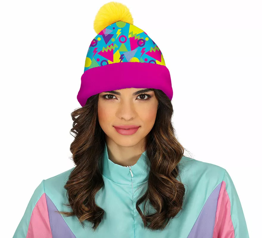 Translation missing: en.Gorro de Lana amarillo y rosa años 80 adulto