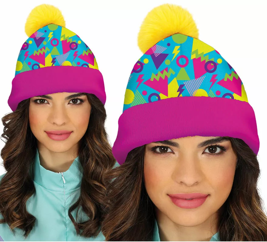Translation missing: en.Gorro de Lana amarillo y rosa años 80 adulto