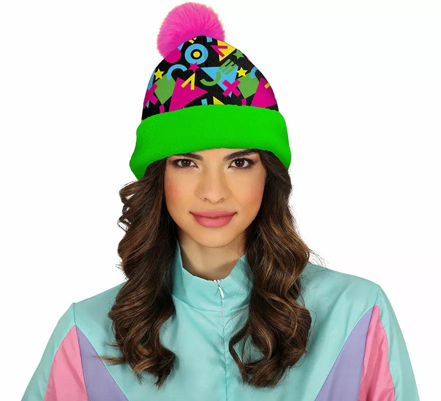 Translation missing: en.Gorro de Lana verde y rosa años 80 adulto