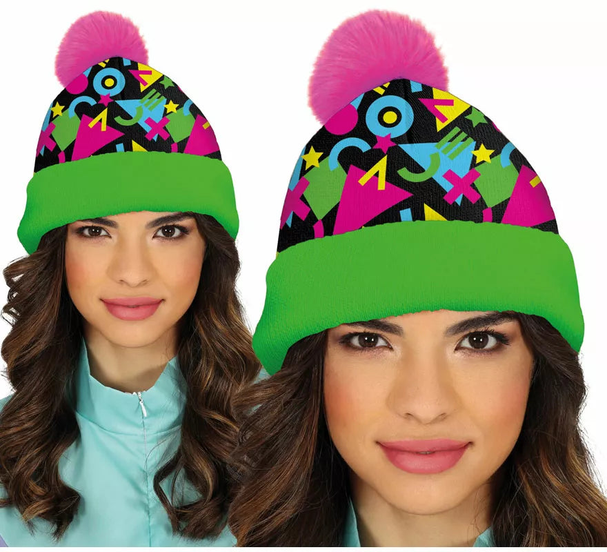 Translation missing: en.Gorro de Lana verde y rosa años 80 adulto