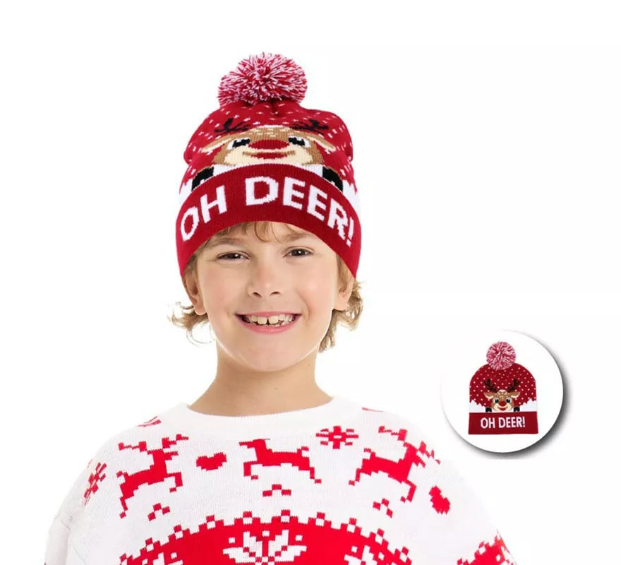 Translation missing: en.Gorro de Navidad Reno Oh Deer burdeos infantil