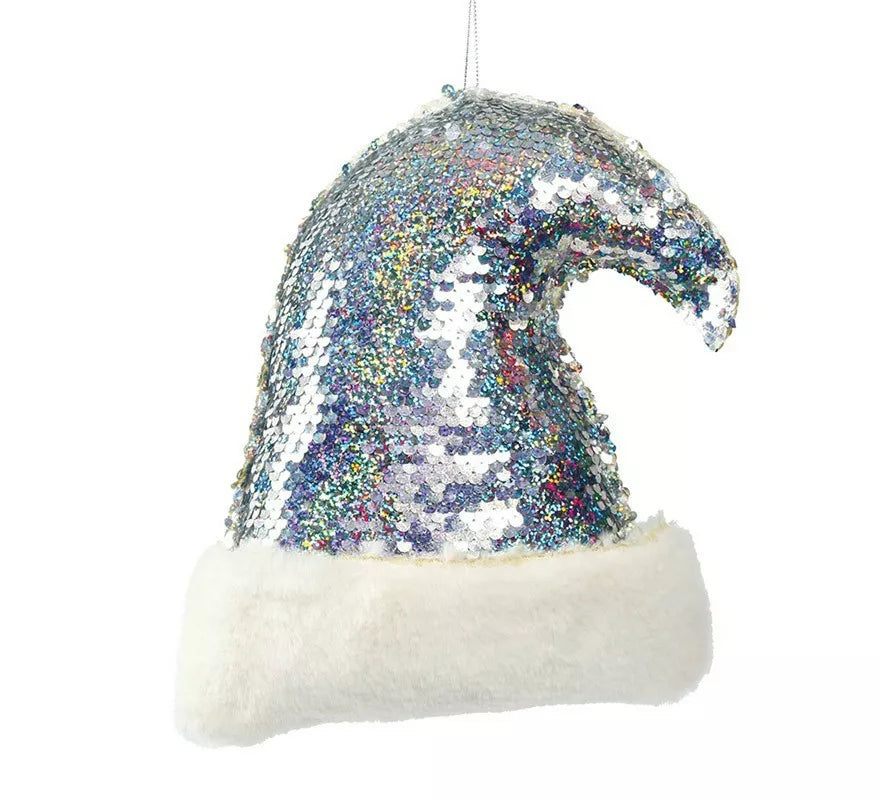 Translation missing: en.Gorro de Papá Noel Lentejuelas Plata 20 cm para decorar Árbol de Navidad