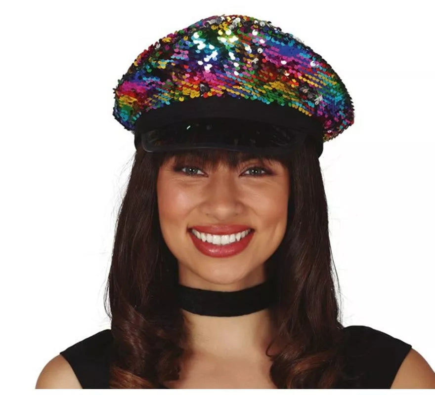 Gorro de Policía de Lentejuelas Multicolor para mujer