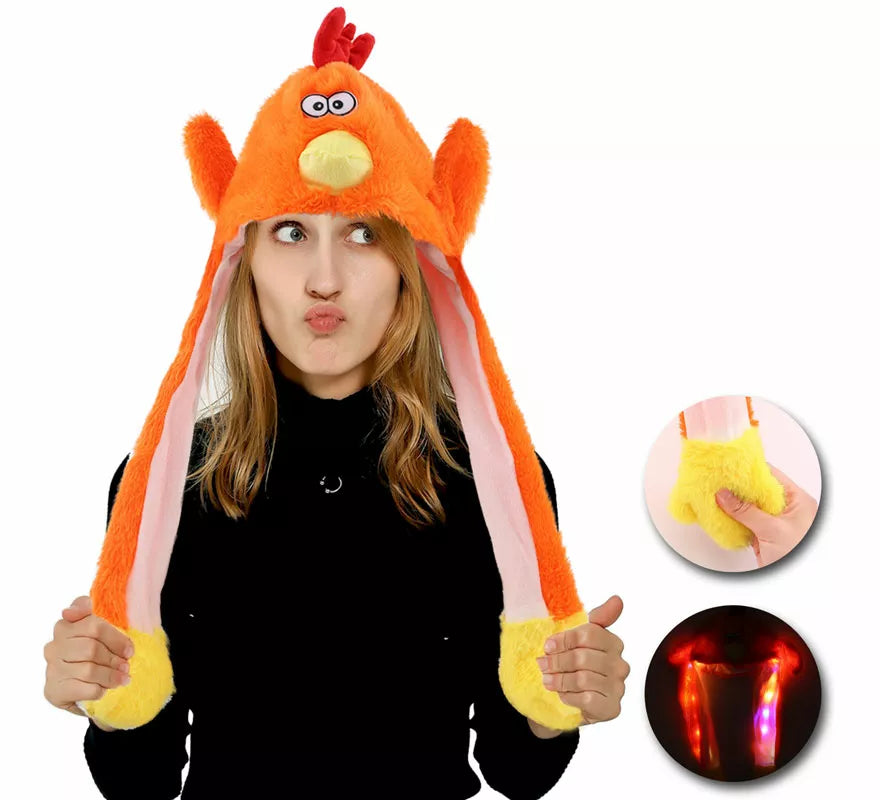 Gorro de Pollo con Oreja Móviles y Luz