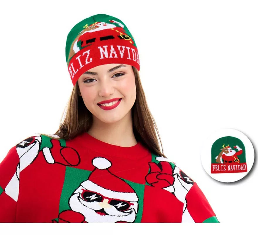 Gorro de Selfie Navideño verde adulto
