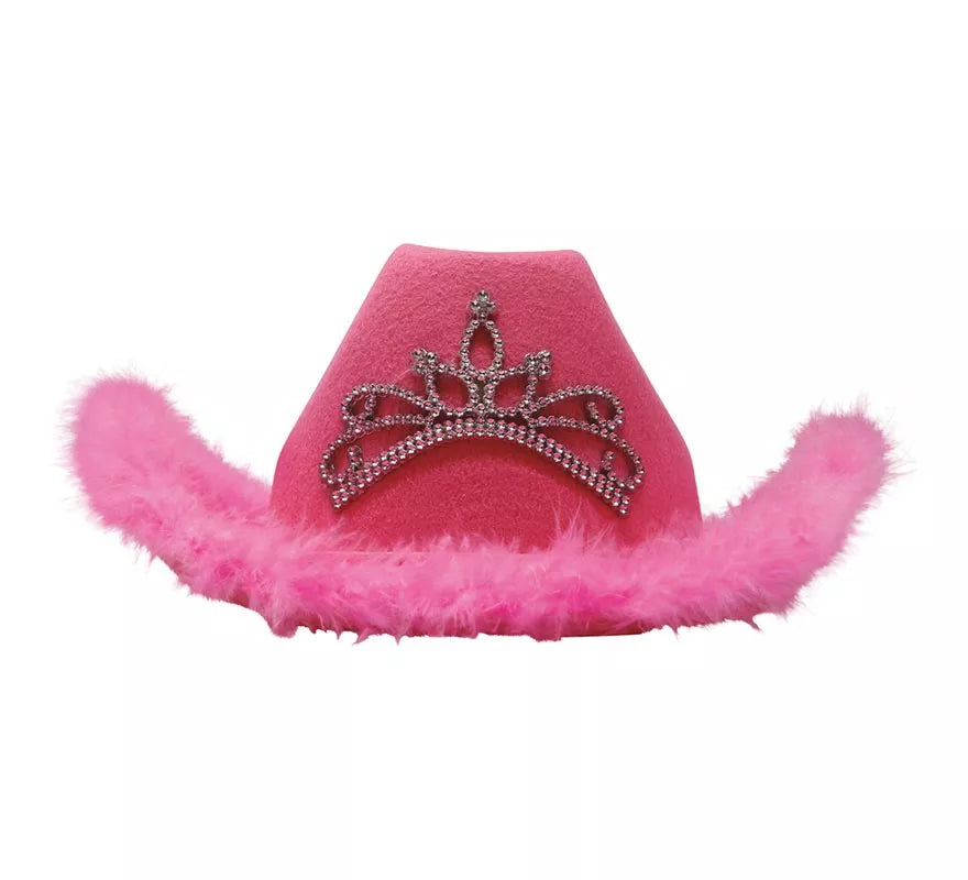 Sombrero de Vaquera Rosa con Boa
