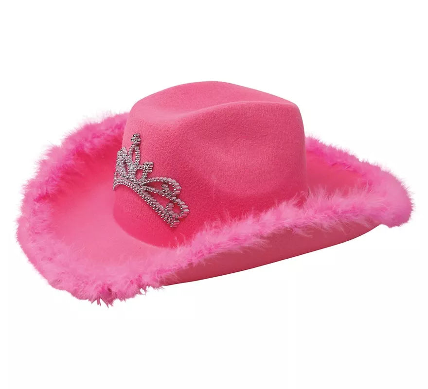 Sombrero de Vaquera Rosa con Boa
