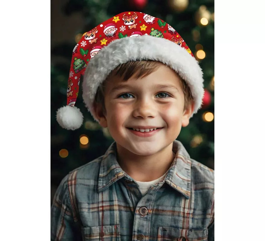 Gorro Estampado Navideño rojo infantil