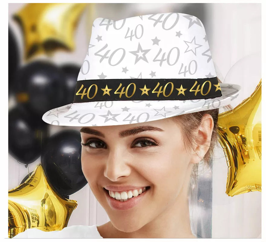 Translation missing: en.Gorro Gángster Blanco 40 Años Cumpleaños y Aniversarios